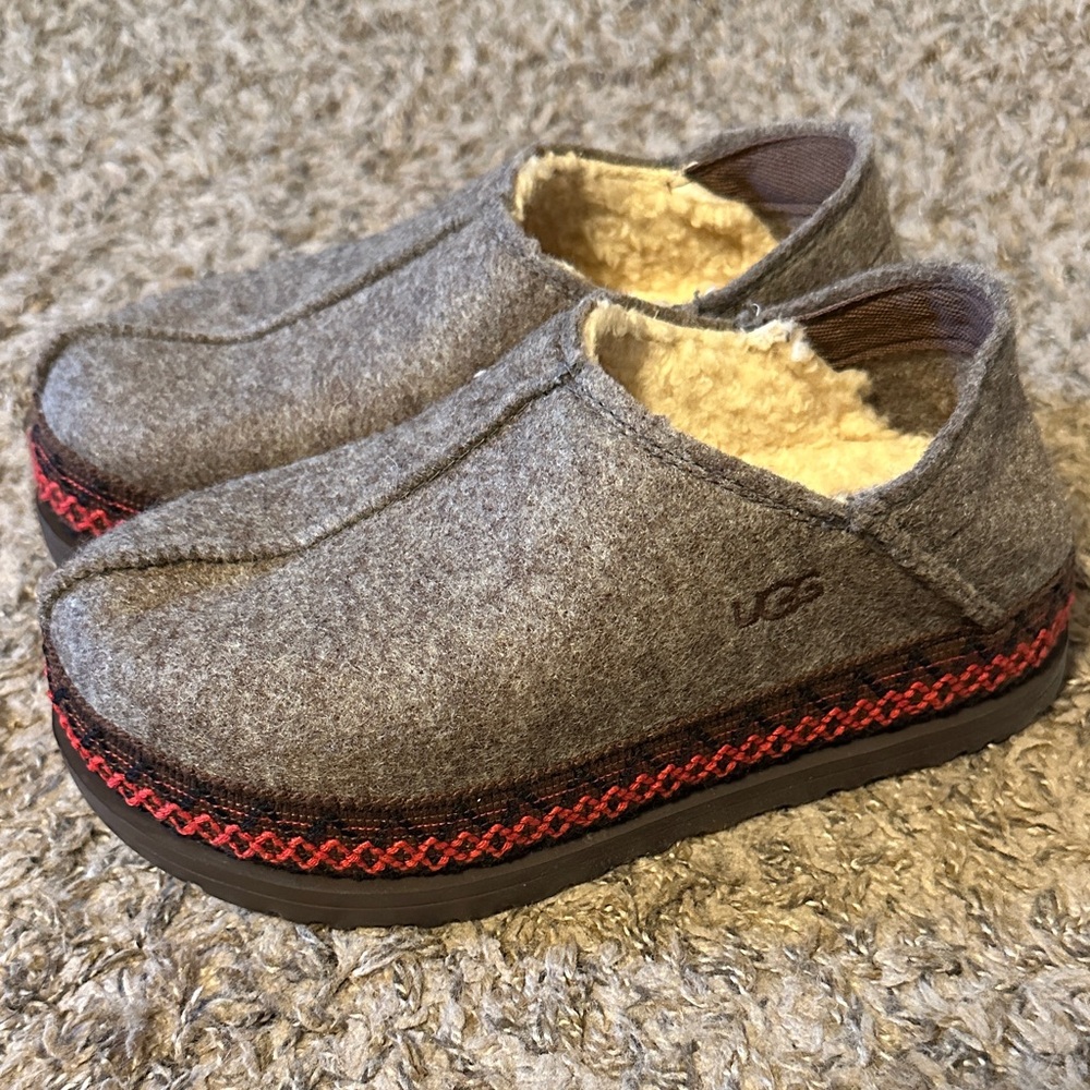 UGG Gray Slippers with Red Trim
